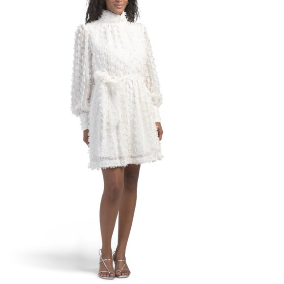 JEWEL BY BADGLEY MISCHKA White Mock Neck Balloon Sleeve Mini Dress - Picture 1 of 2